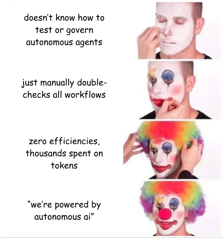 Illustration of a clown representing an AI agent that only looks autonomous